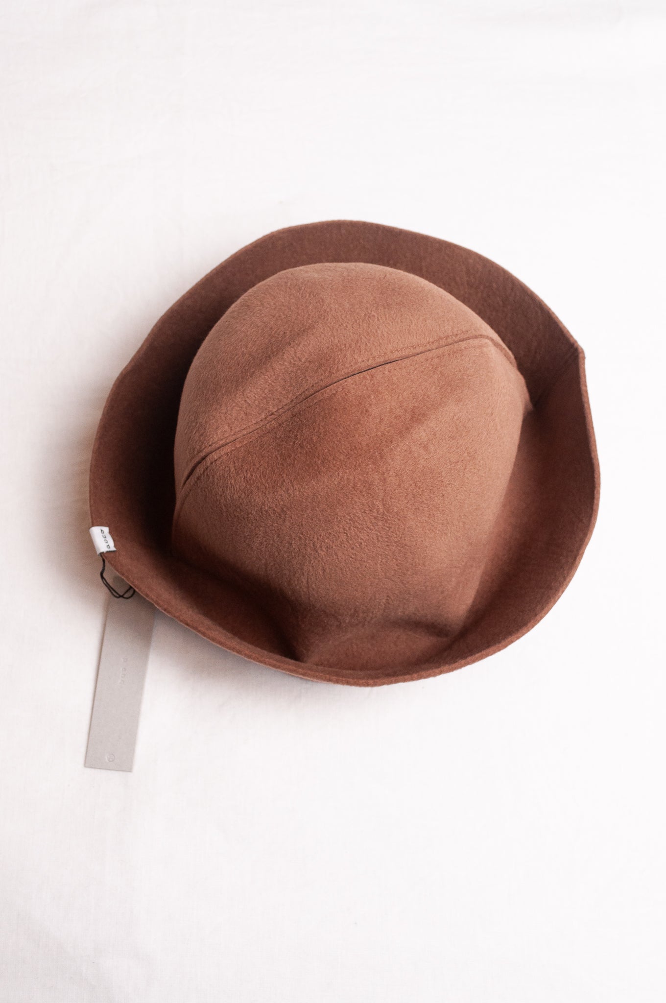 PCNQ Waku rabbit wool felt hat in camel tan brown.