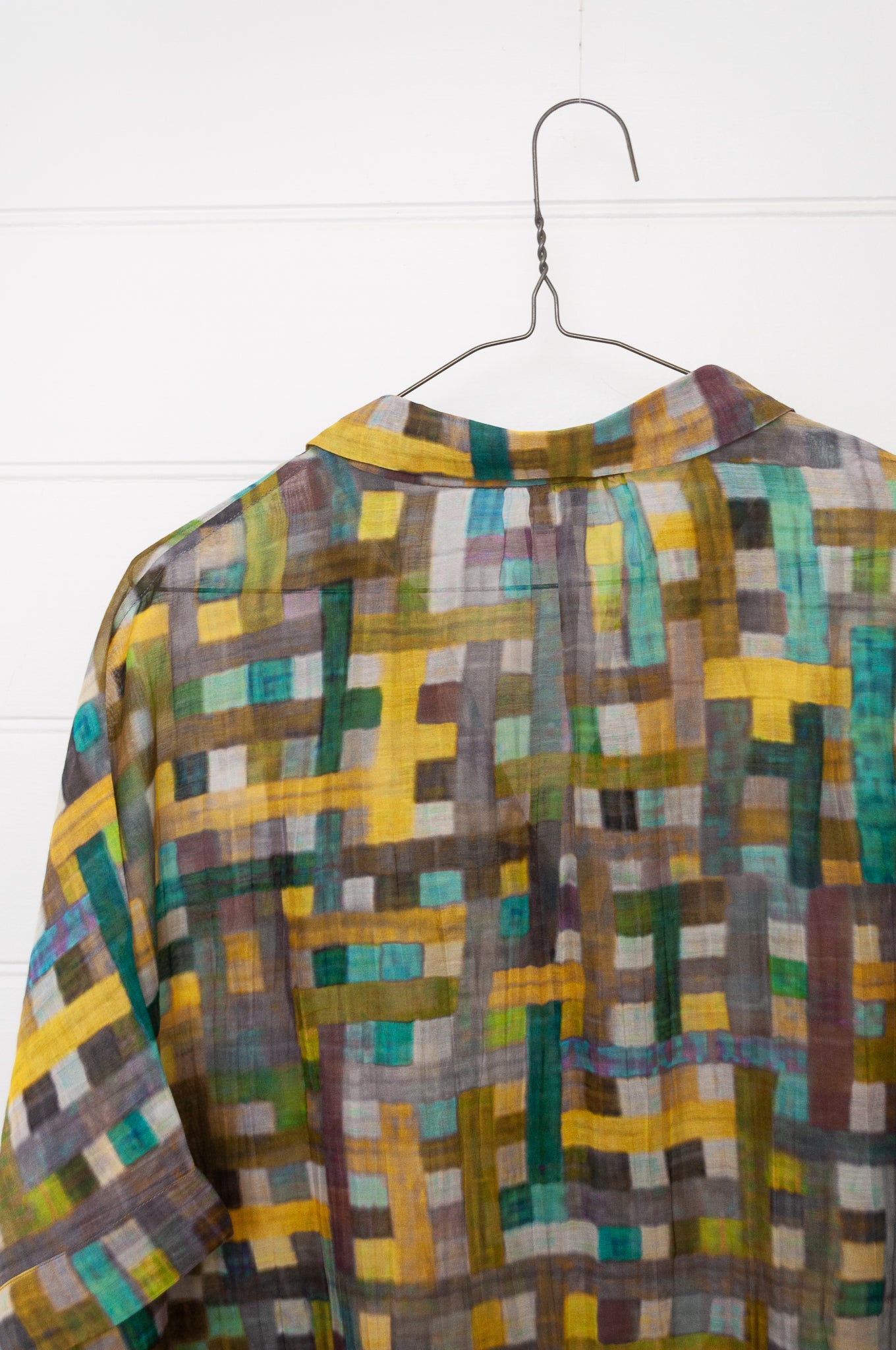 Neeru Kumar fine cotton silk loose fitting blouse shirt in multi coloured check.