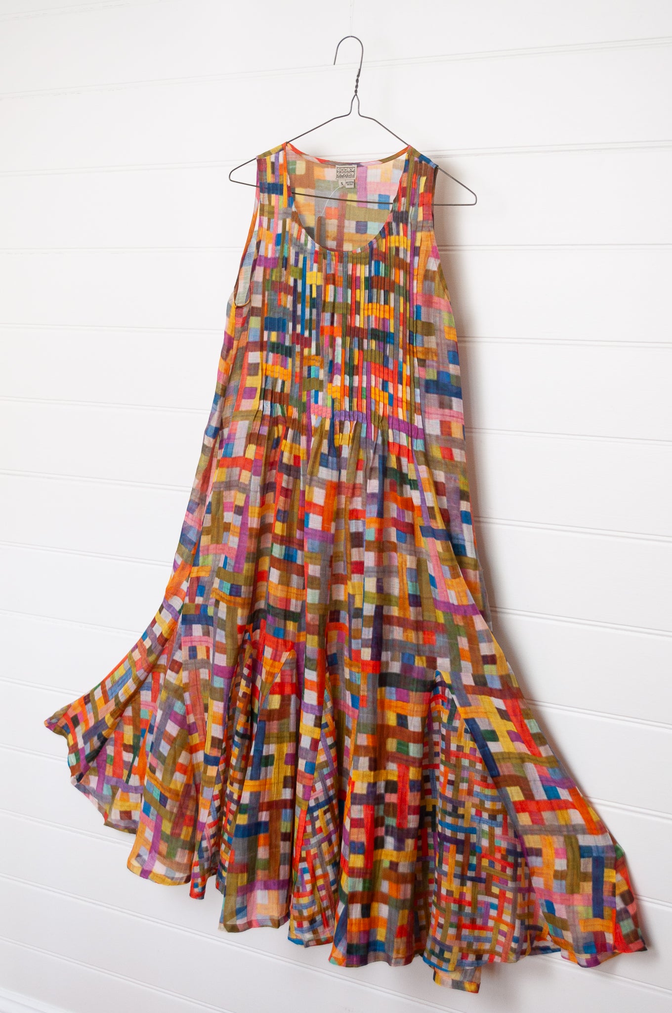 Neeru Kumar cotton silk multi-colour check pintucked sundress.