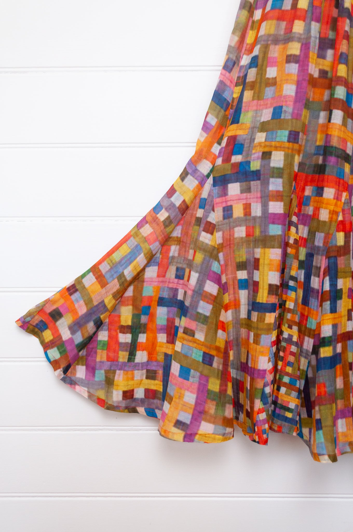 Neeru Kumar cotton silk multi-colour check pintucked sundress.