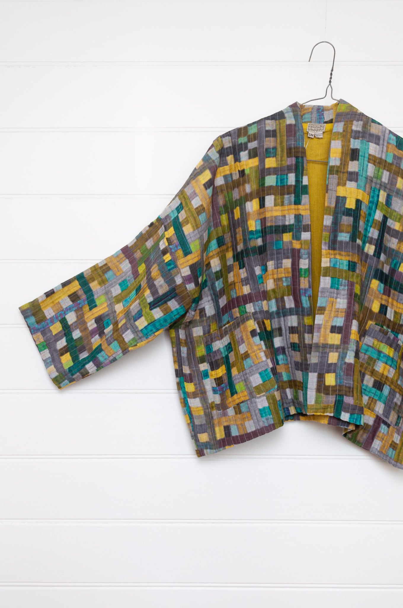 Neeru Kumar multi-coloured check cotton silk quilted kimono jacket.