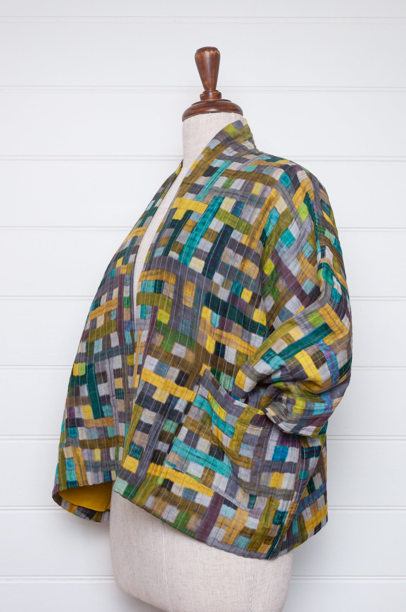 Neeru Kumar multi-coloured check cotton silk quilted kimono jacket.