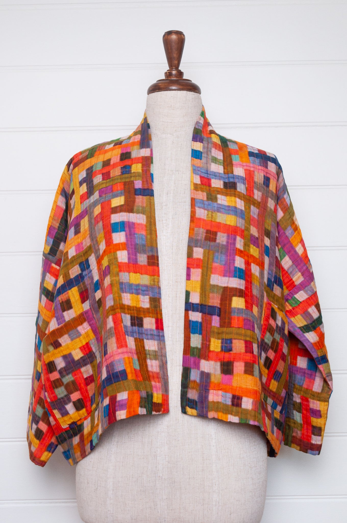 Neeru Kumar cotton silk quilted jacket - rainbow check