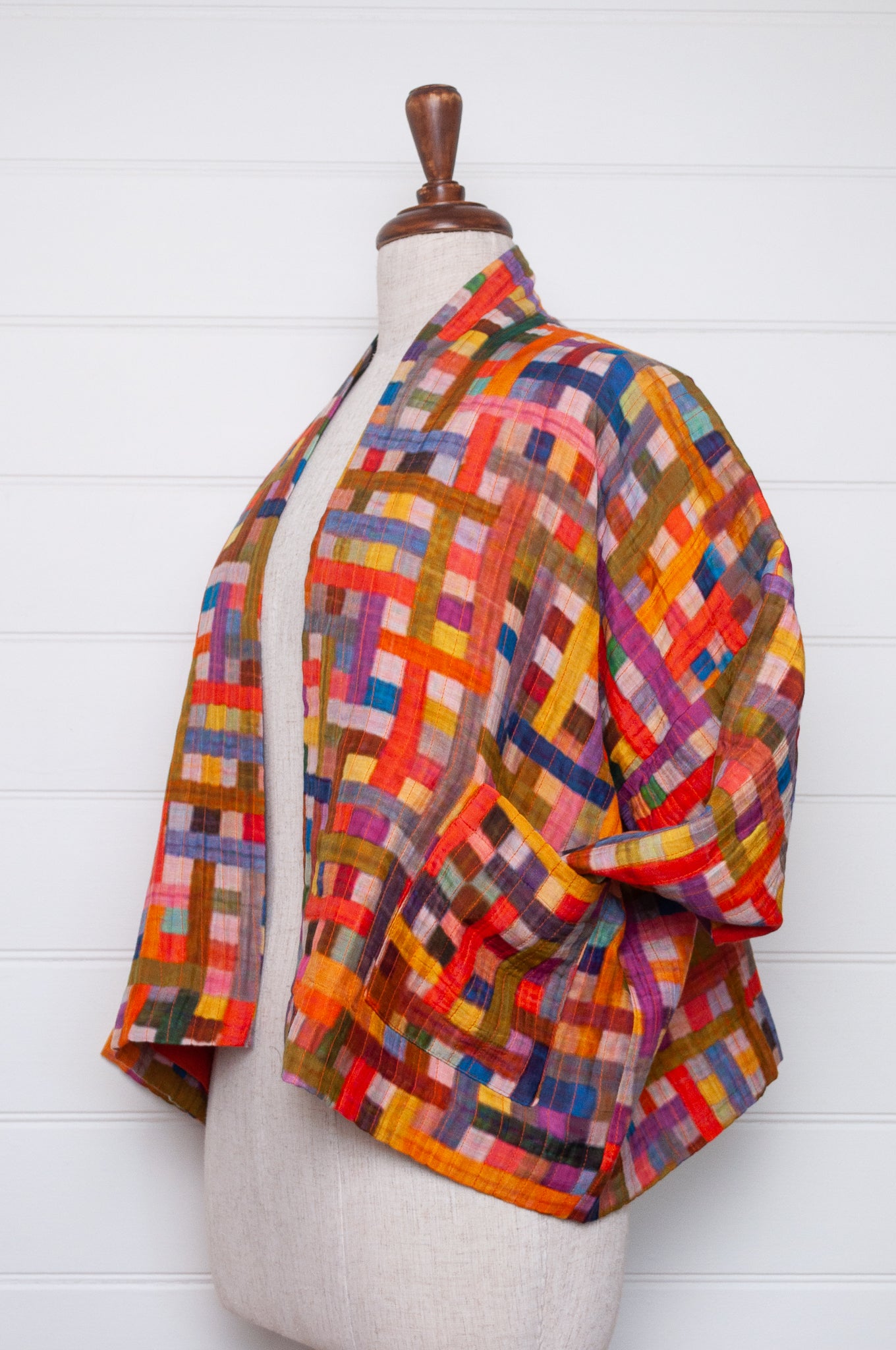 Neeru Kumar cotton silk quilted jacket - rainbow check