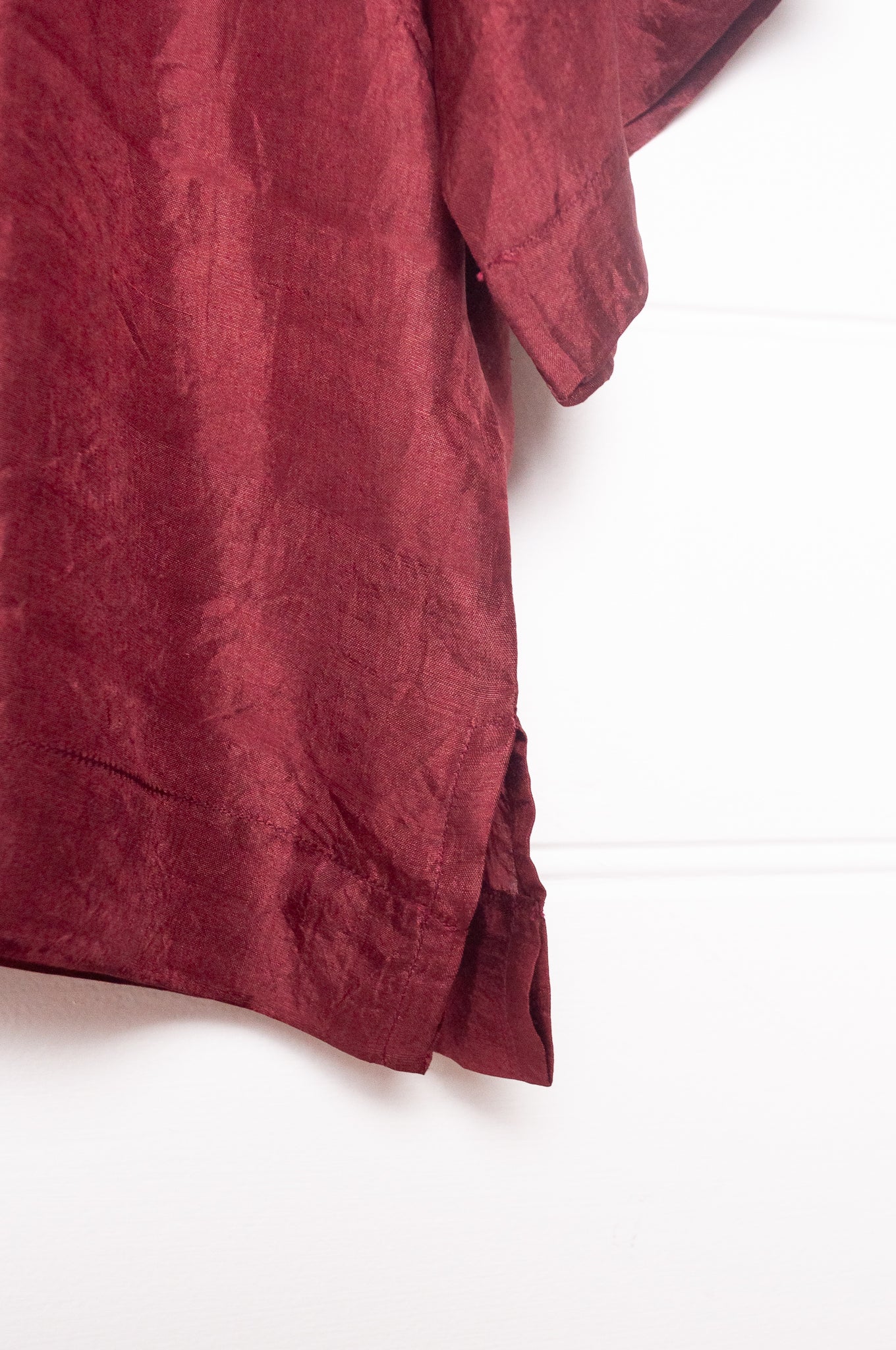 Studio Within x Juniper Hearth mulberry silk short sleeved round neck top in oxblood red.