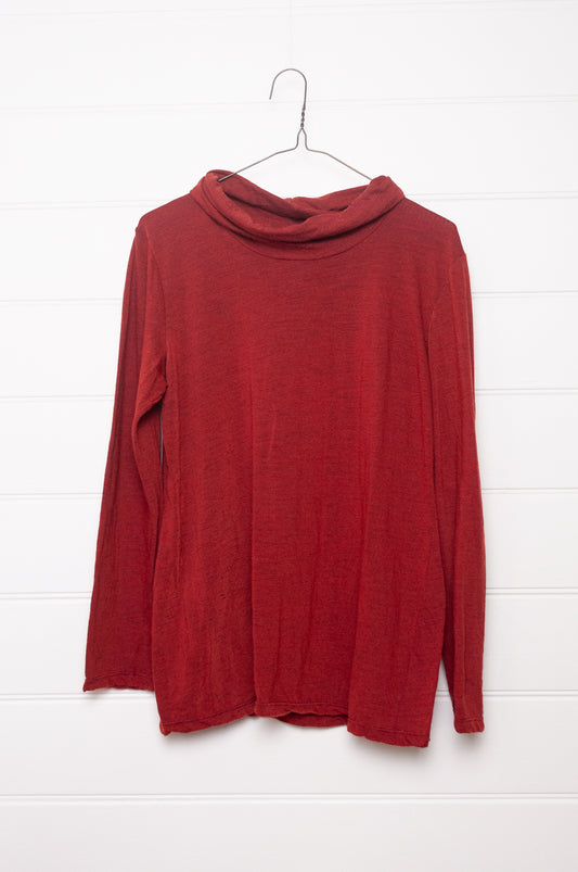 Valia V-merino wool jersey knit roll neck top.