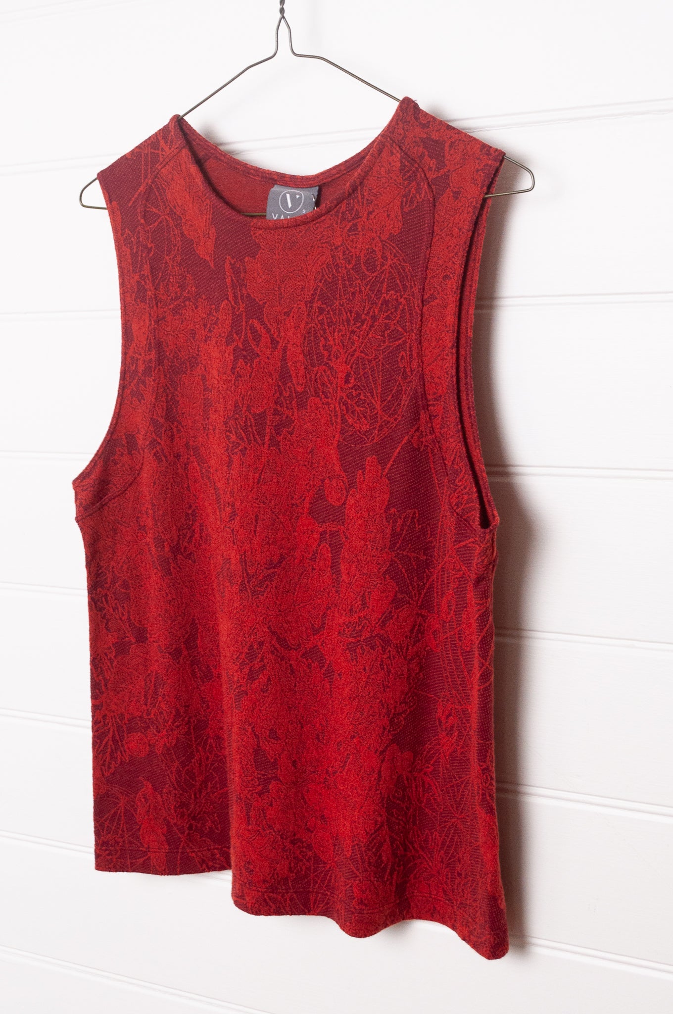 Valia Ellie wool jacquard knit Ellie vest in Oxblood red. 