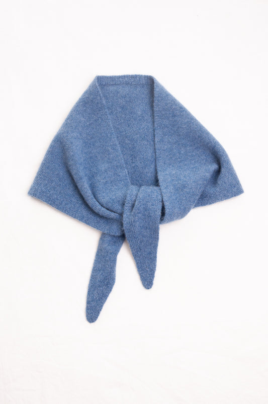 Cashmere triangle neck scarf in denim blue.