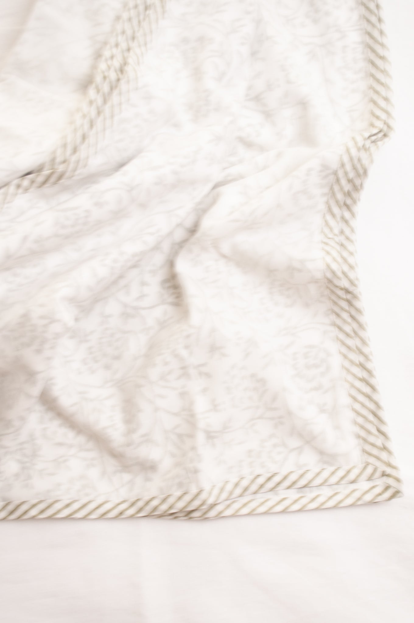 Olive green and whtie floral muslin blockprint dohar summer quilt.
