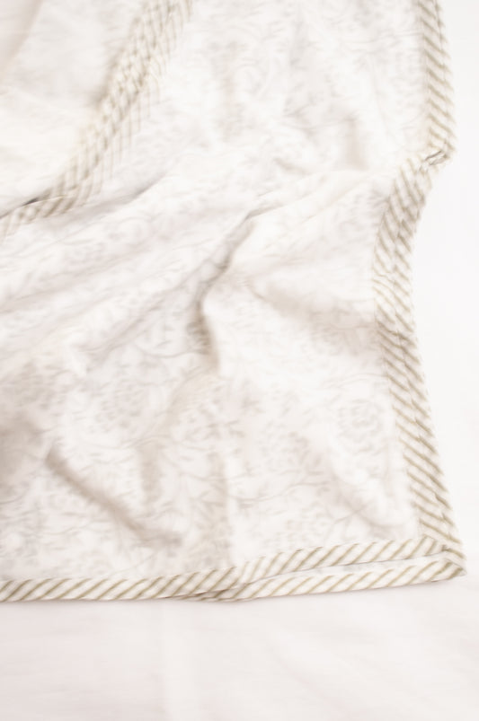 Olive green and whtie floral muslin blockprint dohar summer quilt.