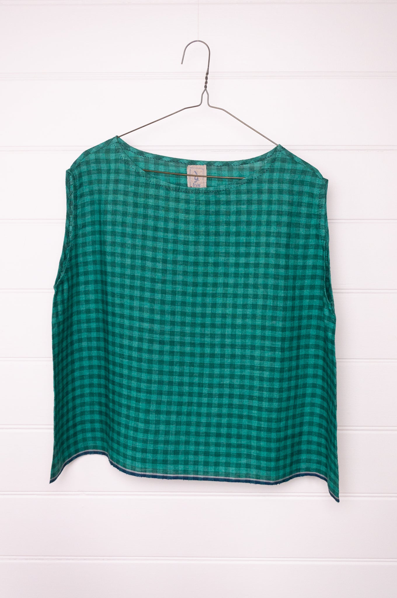 DVE Aishani linen top in emerald check.
