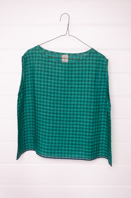 DVE Aishani linen top in emerald check.
