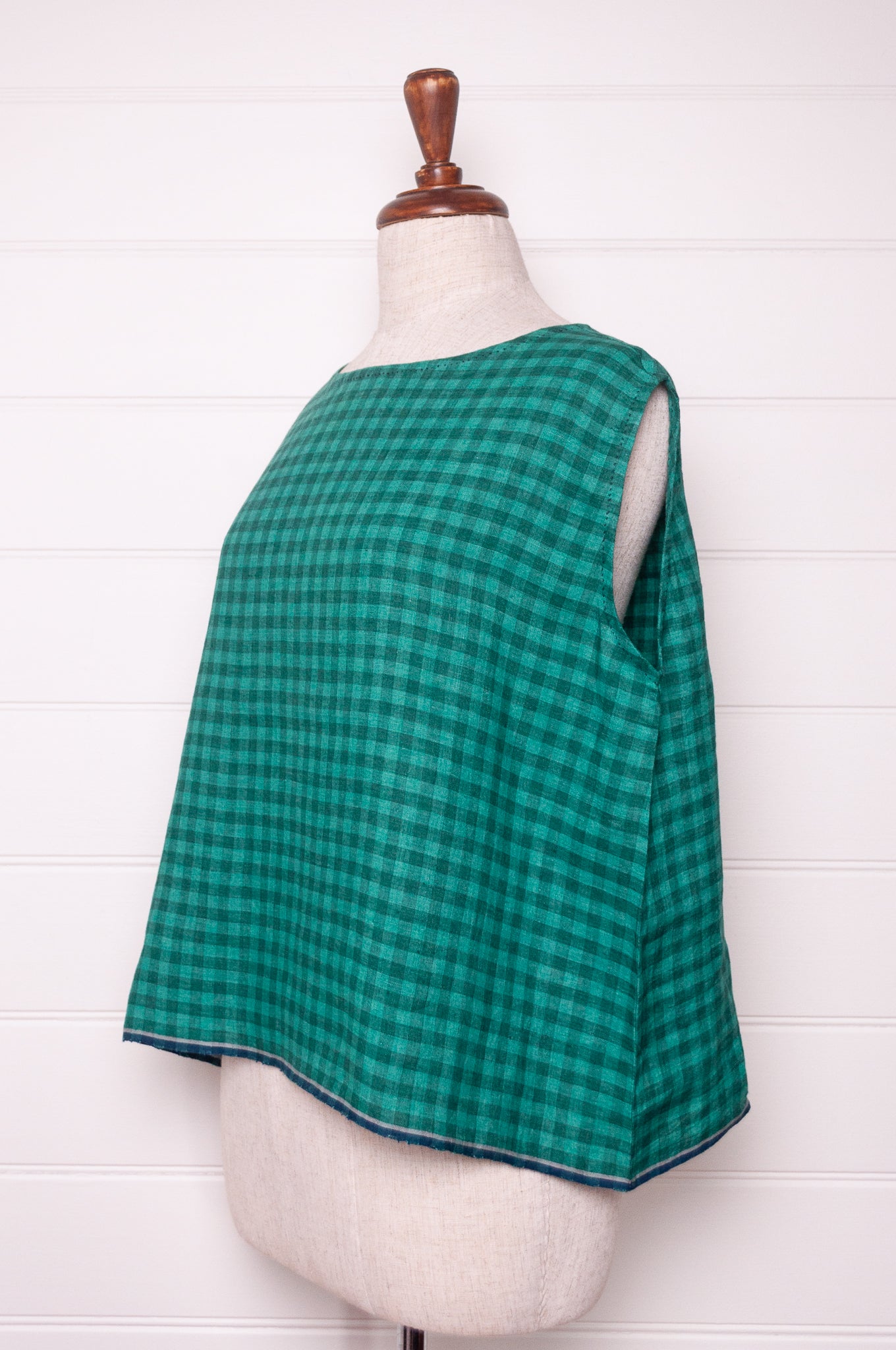 DVE Aishani linen top in emerald check.