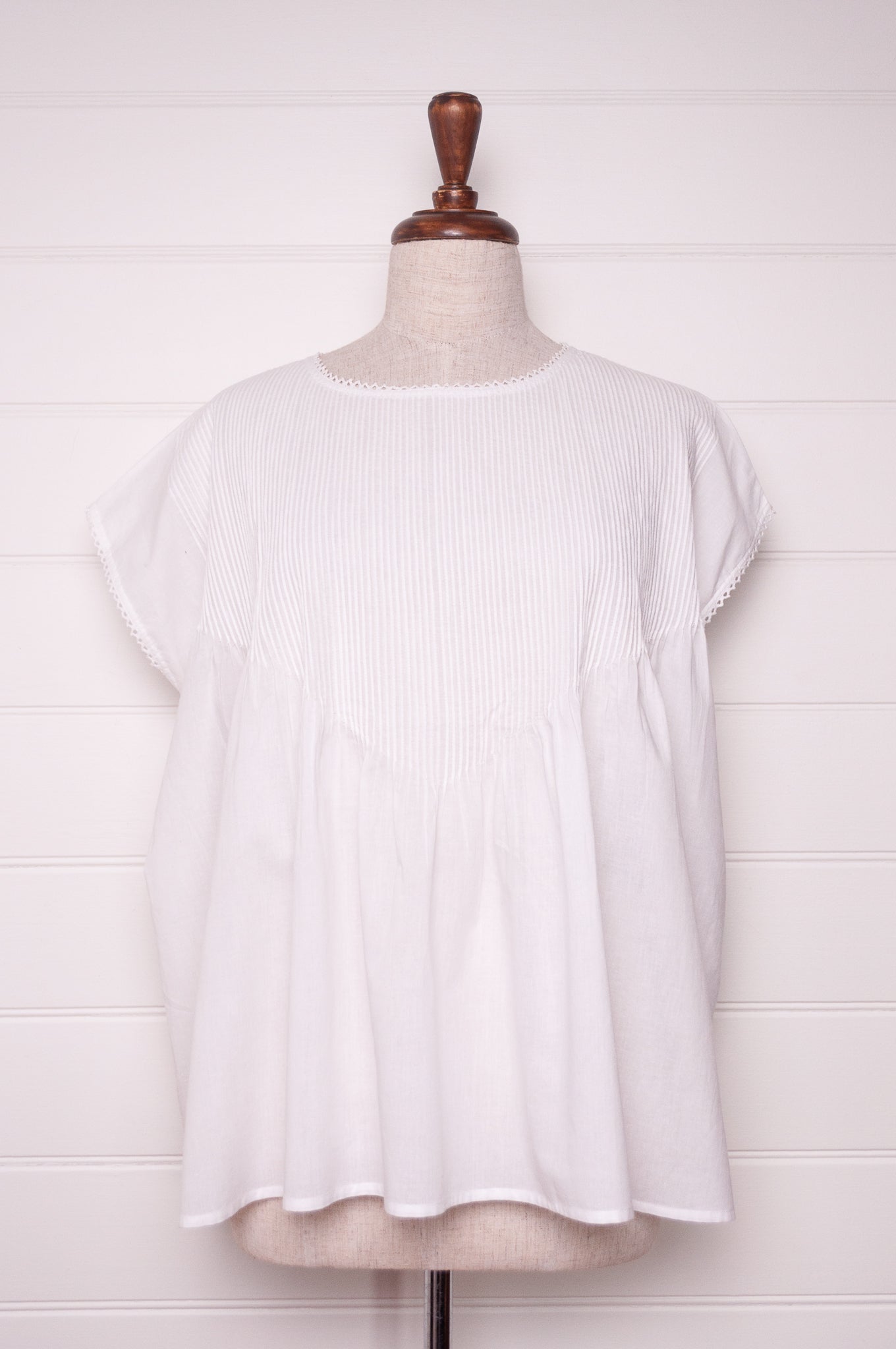 DVE Indra fine cotton pin tuck one size blouse in white.