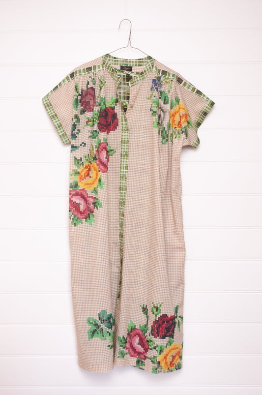 Raga Designs Juni dressin digital print floral cotton button up short sleeves.
