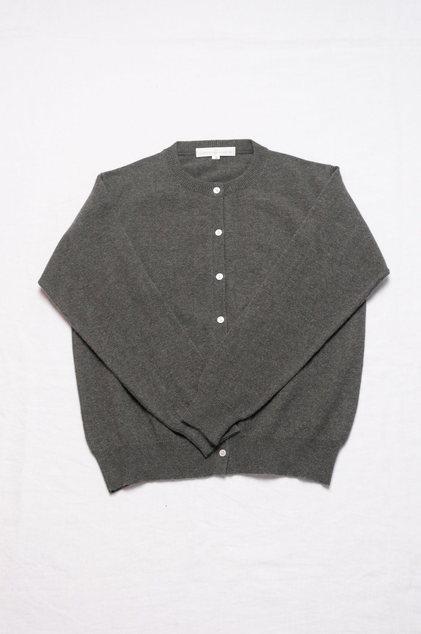 Cashmere button up cardigan in moor grey green.
