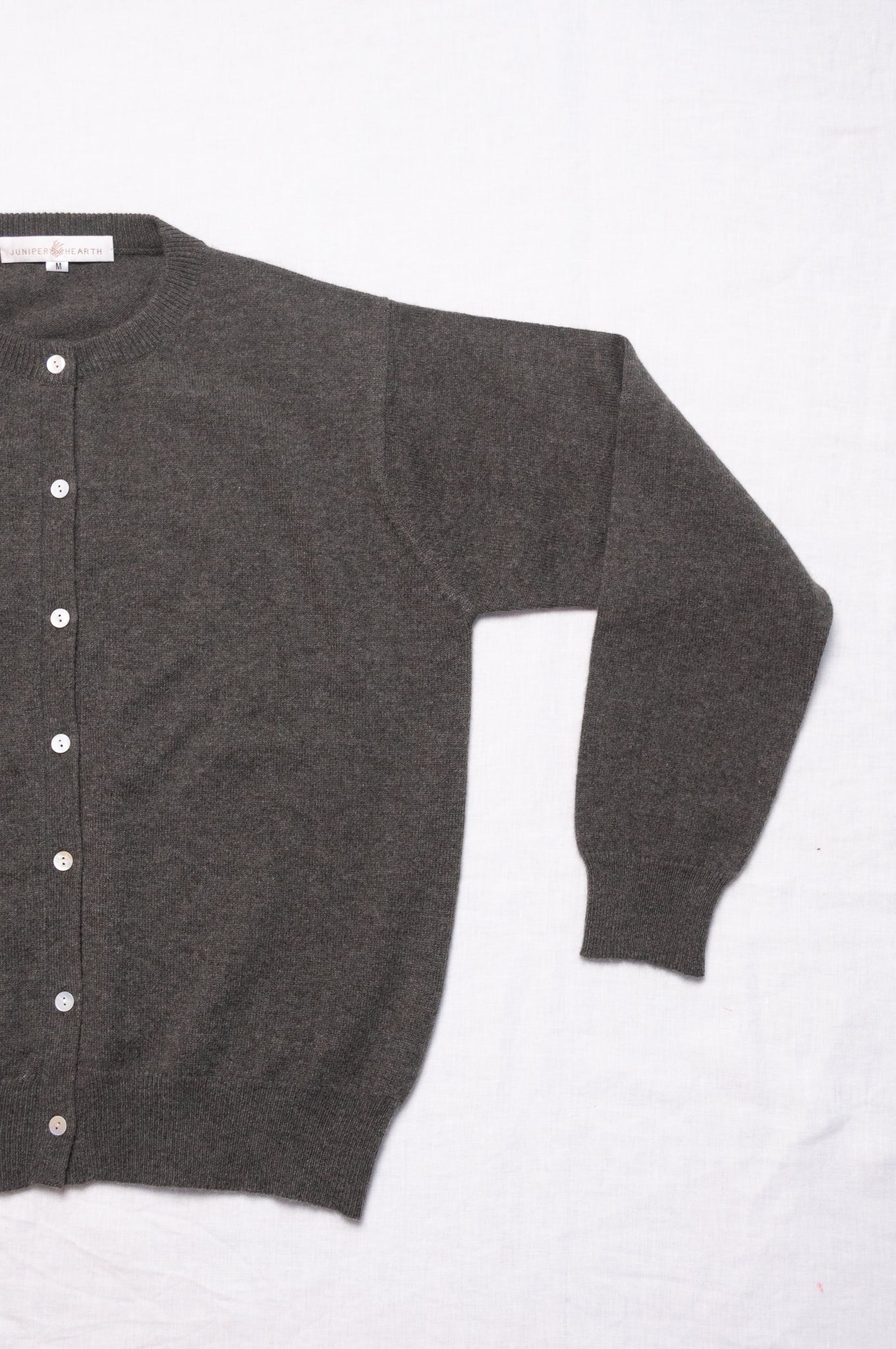 Cashmere button up cardigan in moor grey green.
