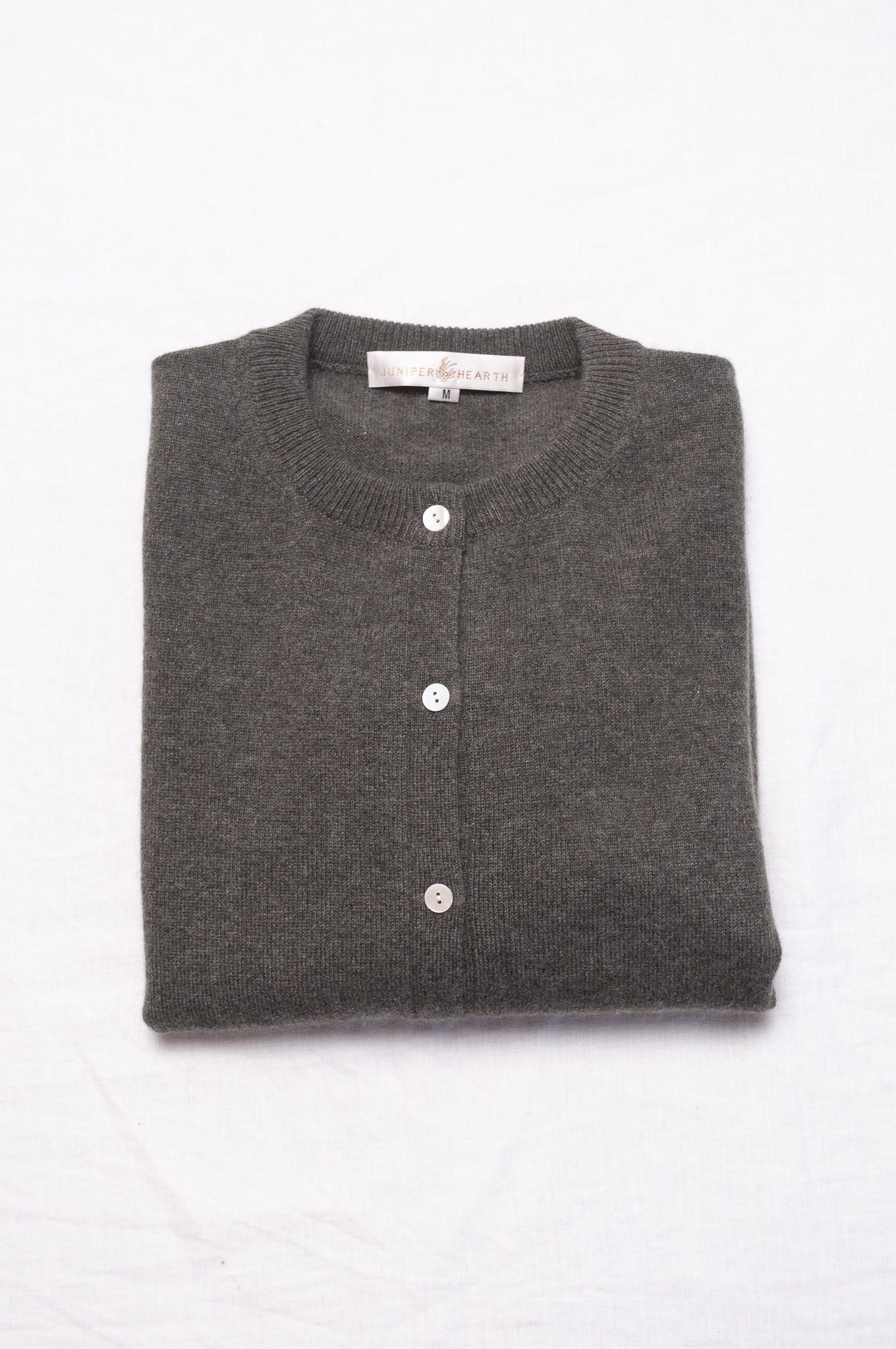 Cashmere button up cardigan in moor grey green.