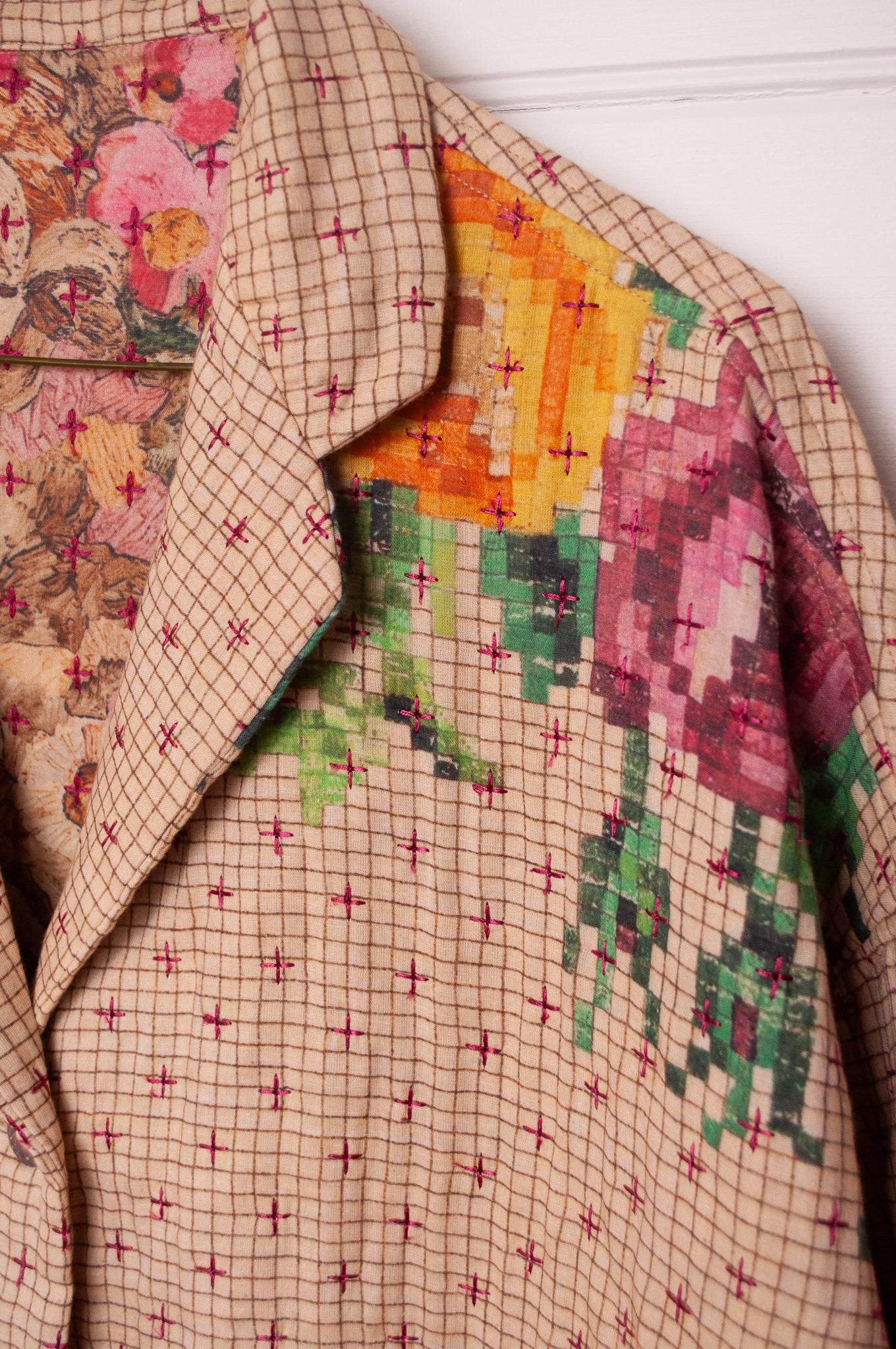 Raga Designs hand quilted digital floral print cotton jacket.