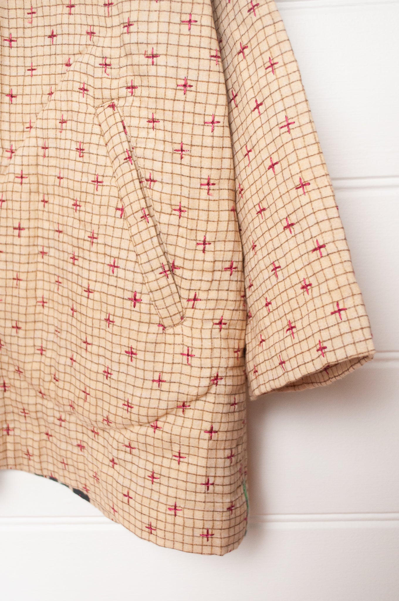 Raga Designs hand quilted digital floral print cotton jacket.