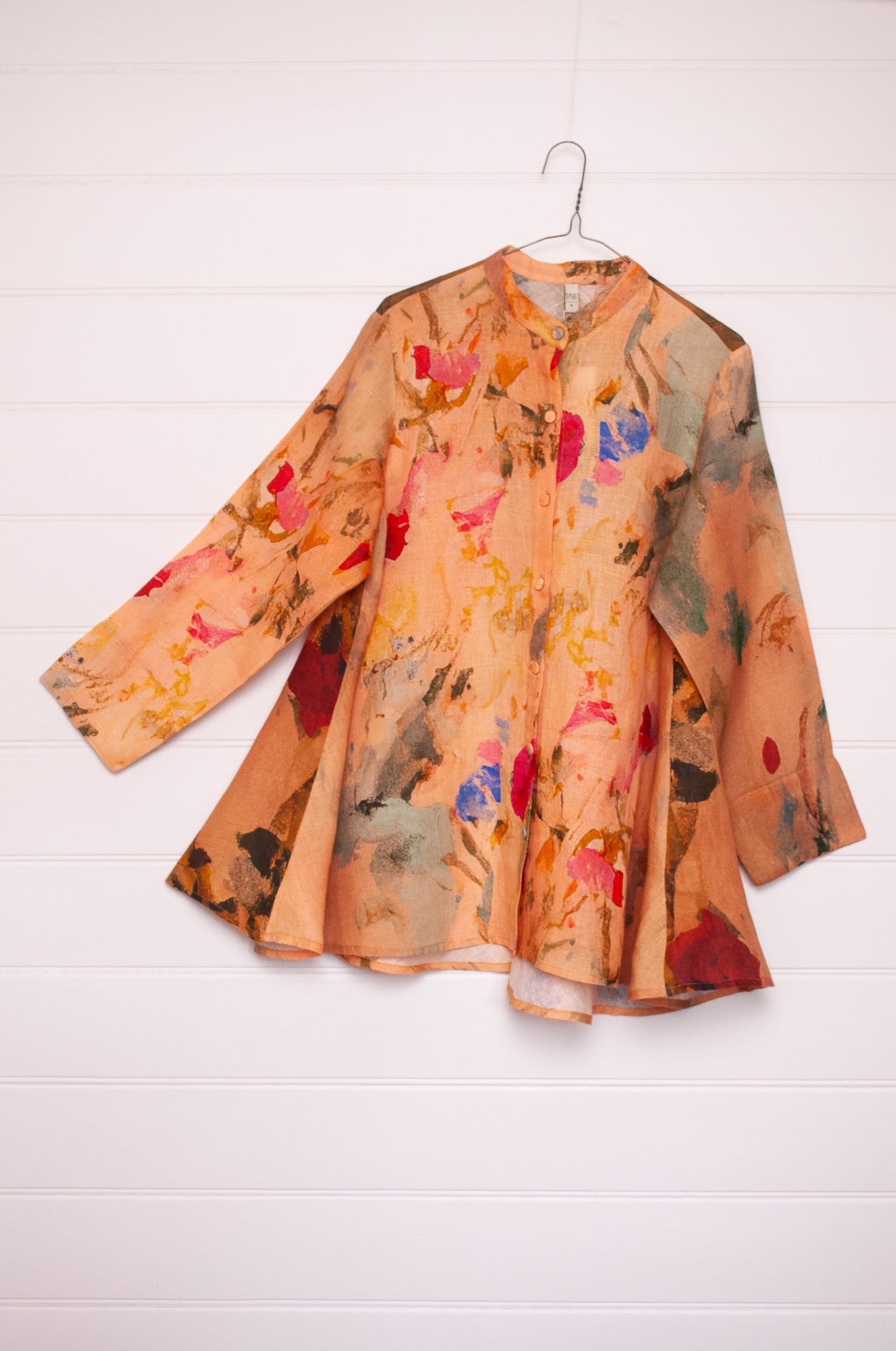 Yavï pure linen vintage postcard print floral button up swing shirt jacket.