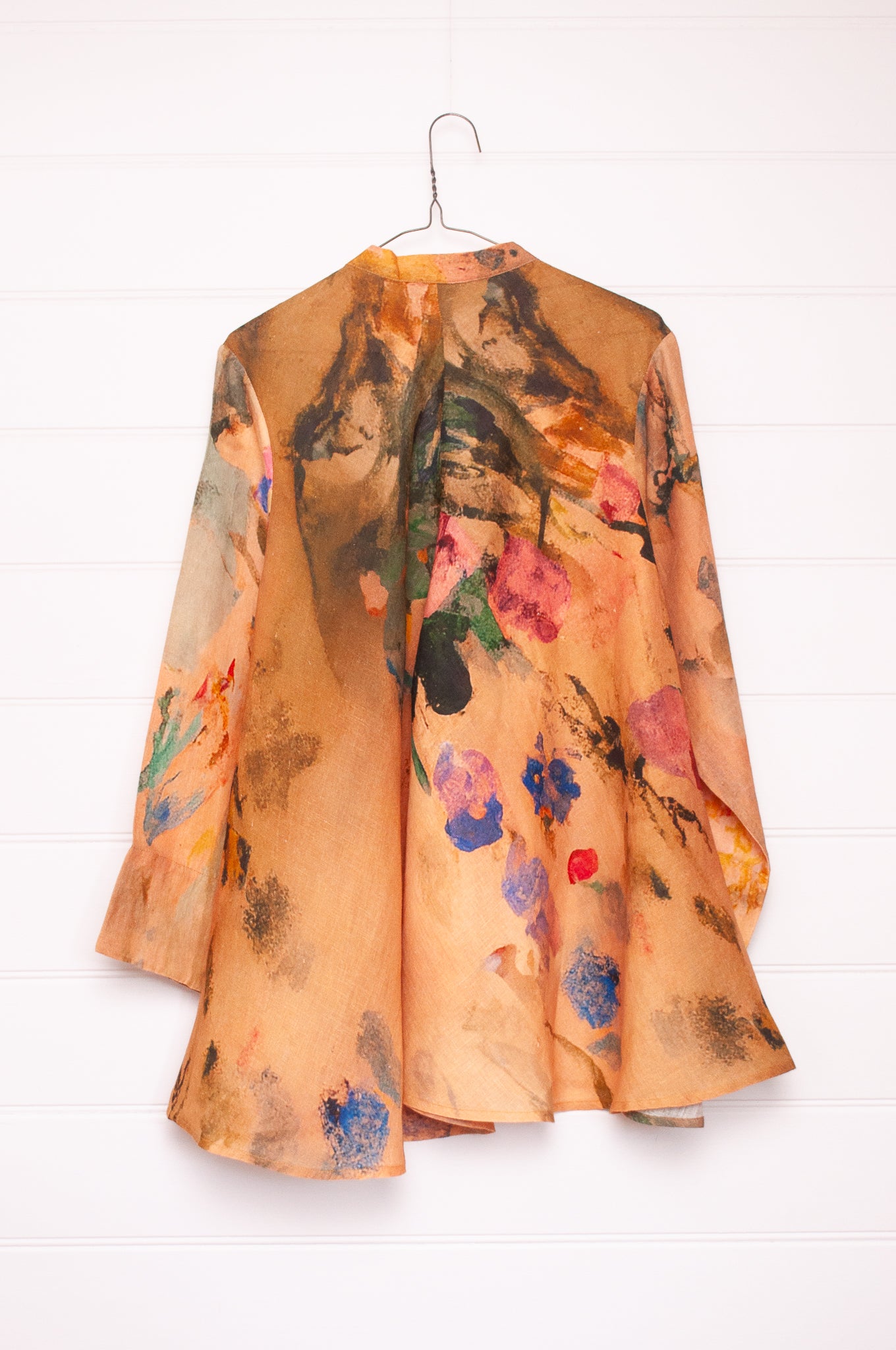 Yavï pure linen vintage postcard print floral button up swing shirt jacket.