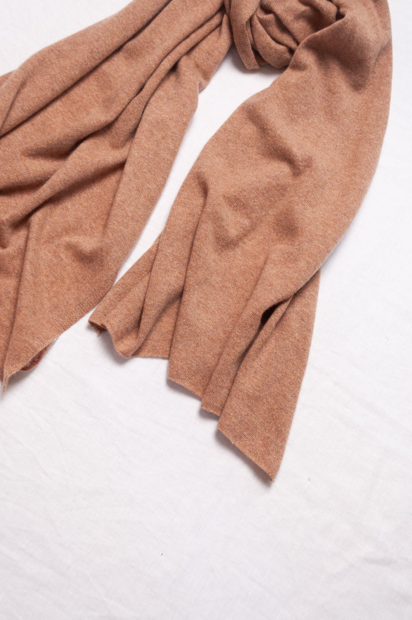 Cashmere scarf wrap shawl in camel light tan brown.