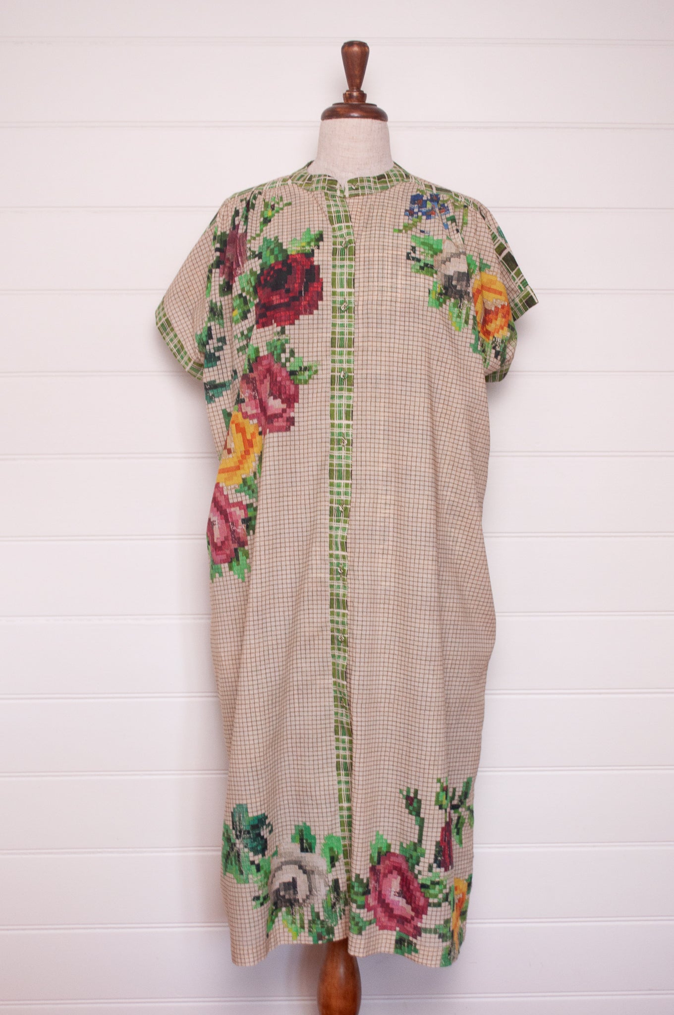 Raga Designs Juni dressin digital print floral cotton button up short sleeves.