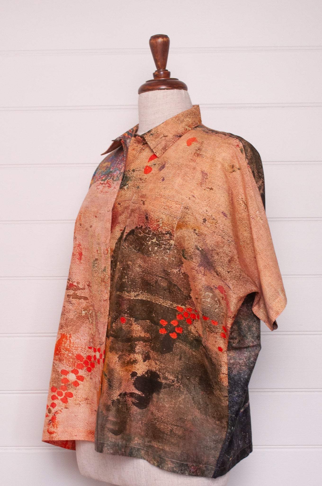 Yavï cotton silk blouse vintage postcard print.