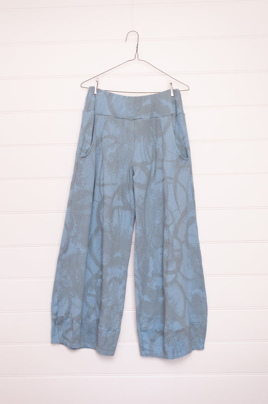 Valia cotton jacquard knit print Yachting pants in cloud light blue.