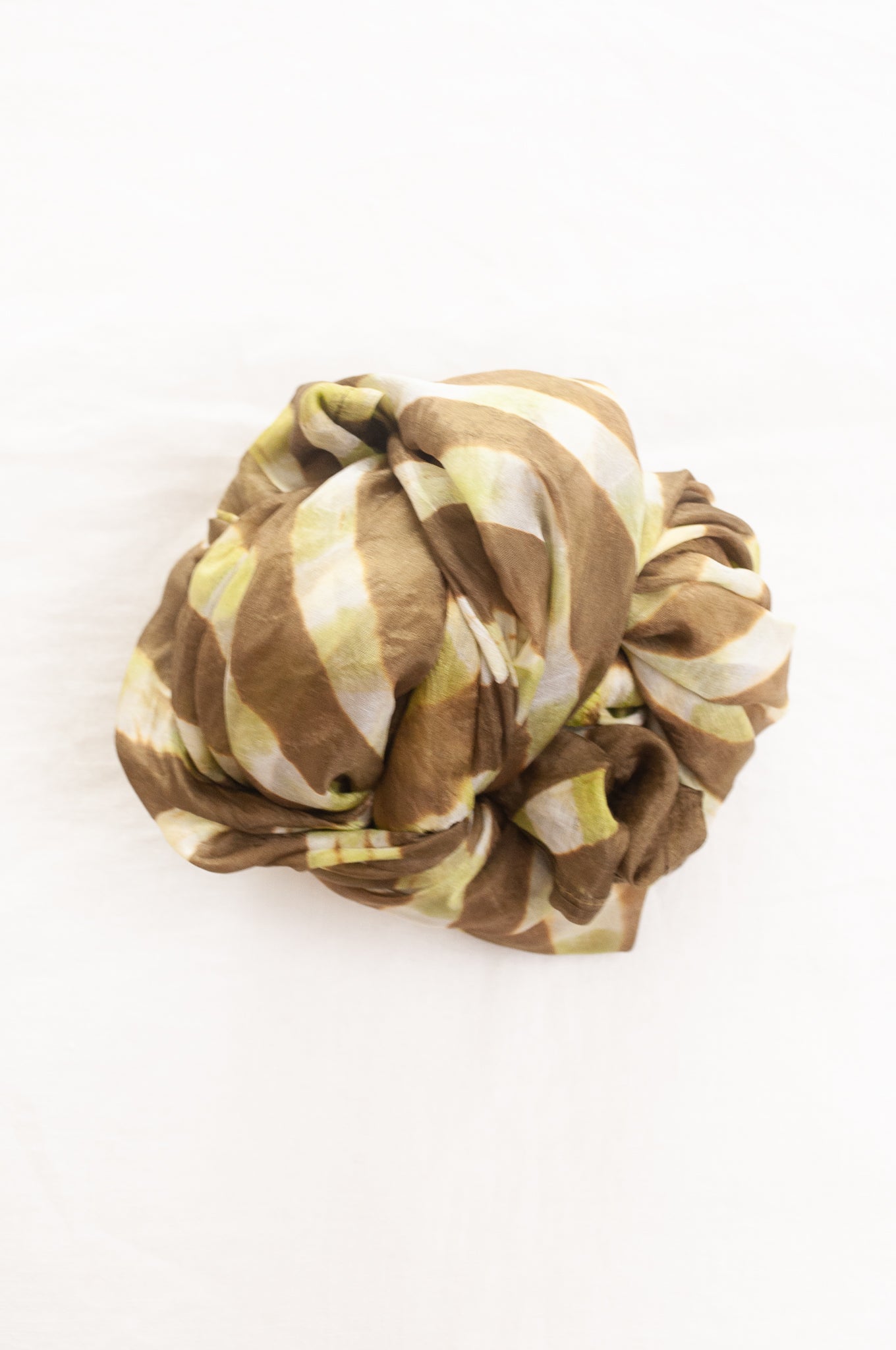 Hand painted pure silk scarf with deep olive green checks on white.