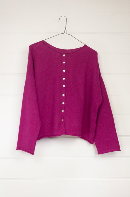 One size reversible cashmere cardi - magenta