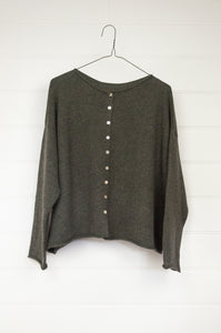 One size reversible cashmere cardi - olive