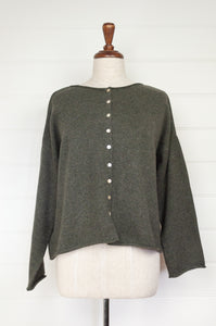 One size reversible cashmere cardi - olive