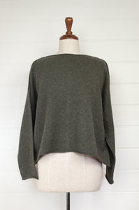 One size reversible cashmere cardi - olive