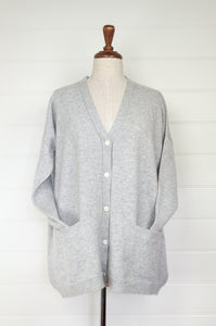 One size cashmere boyfriend cardi - ash grey