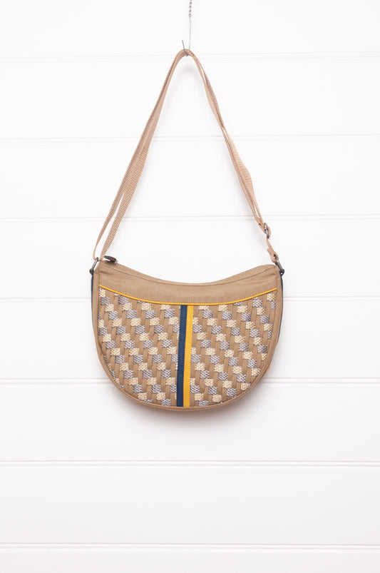 Anna Kaszer Fantio bag in taupe, cross body with braided panel.