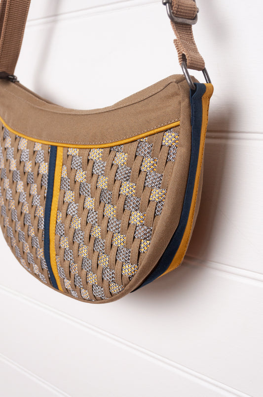 Anna Kaszer Fantio bag in taupe, cross body with braided panel.