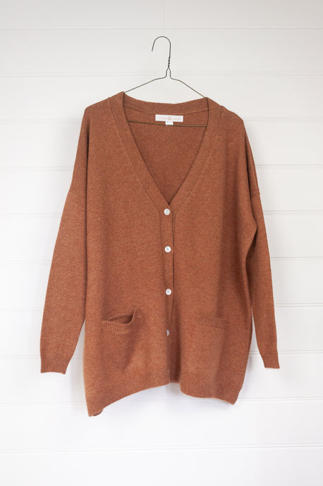 One size cashmere boyfriend cardi - toffee