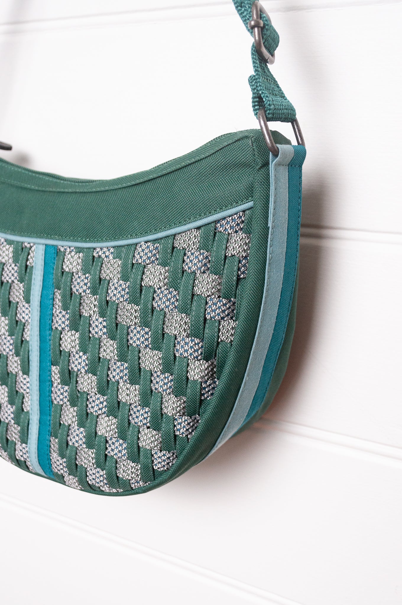 Anna Kaszer Fantio bag in forest green, cross body with braided panel.