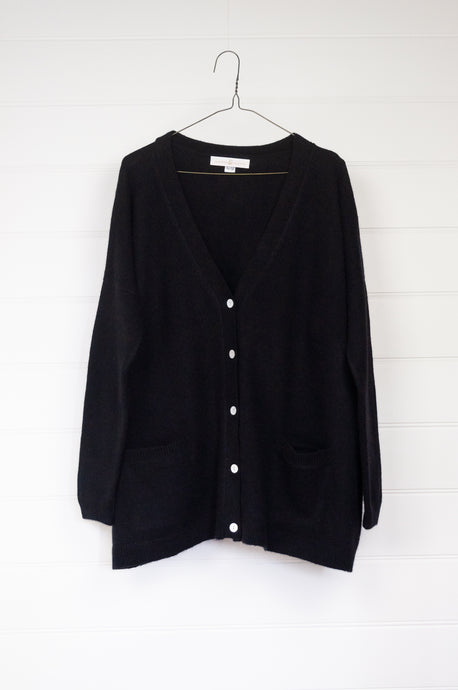 One size cashmere boyfriend cardi - noir