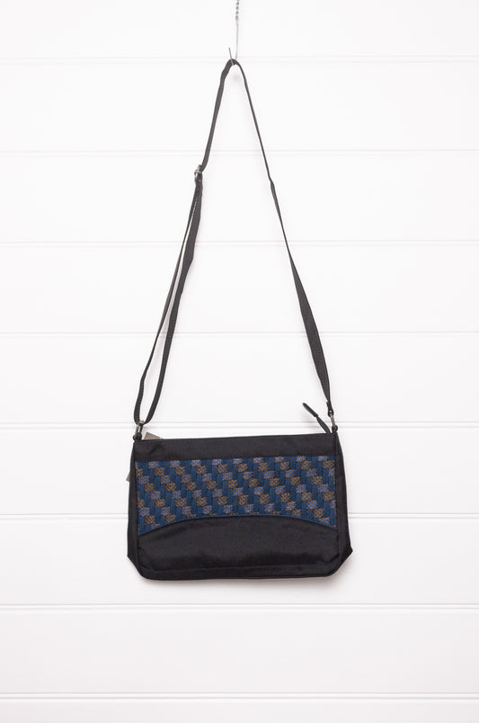 Anna Kaszer Taki small cross body bag in deep navy Night blue, with woven braid panel.
