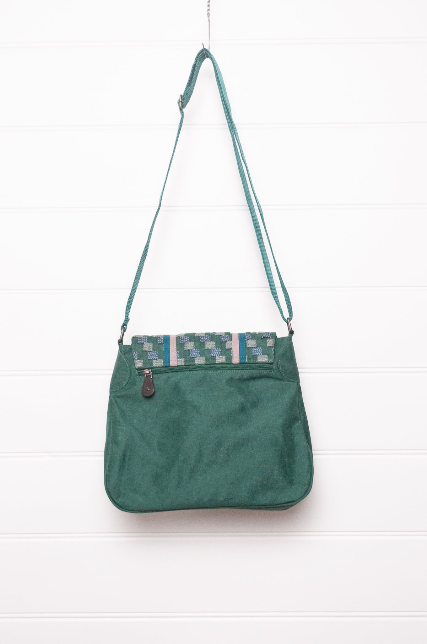 Anna Kaszer Ionza shoulder cross body bag in forest green with woven braid panel.