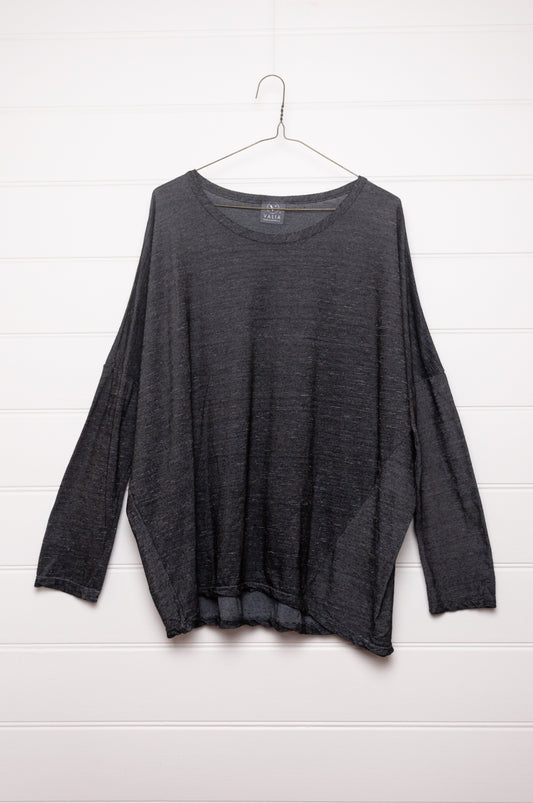 Valia merino wool jersey cocoon tunic in Mussel charcoal grey.