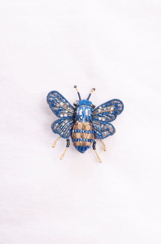 Trovelore hand embroidered and beeded Mason bee brooch.
