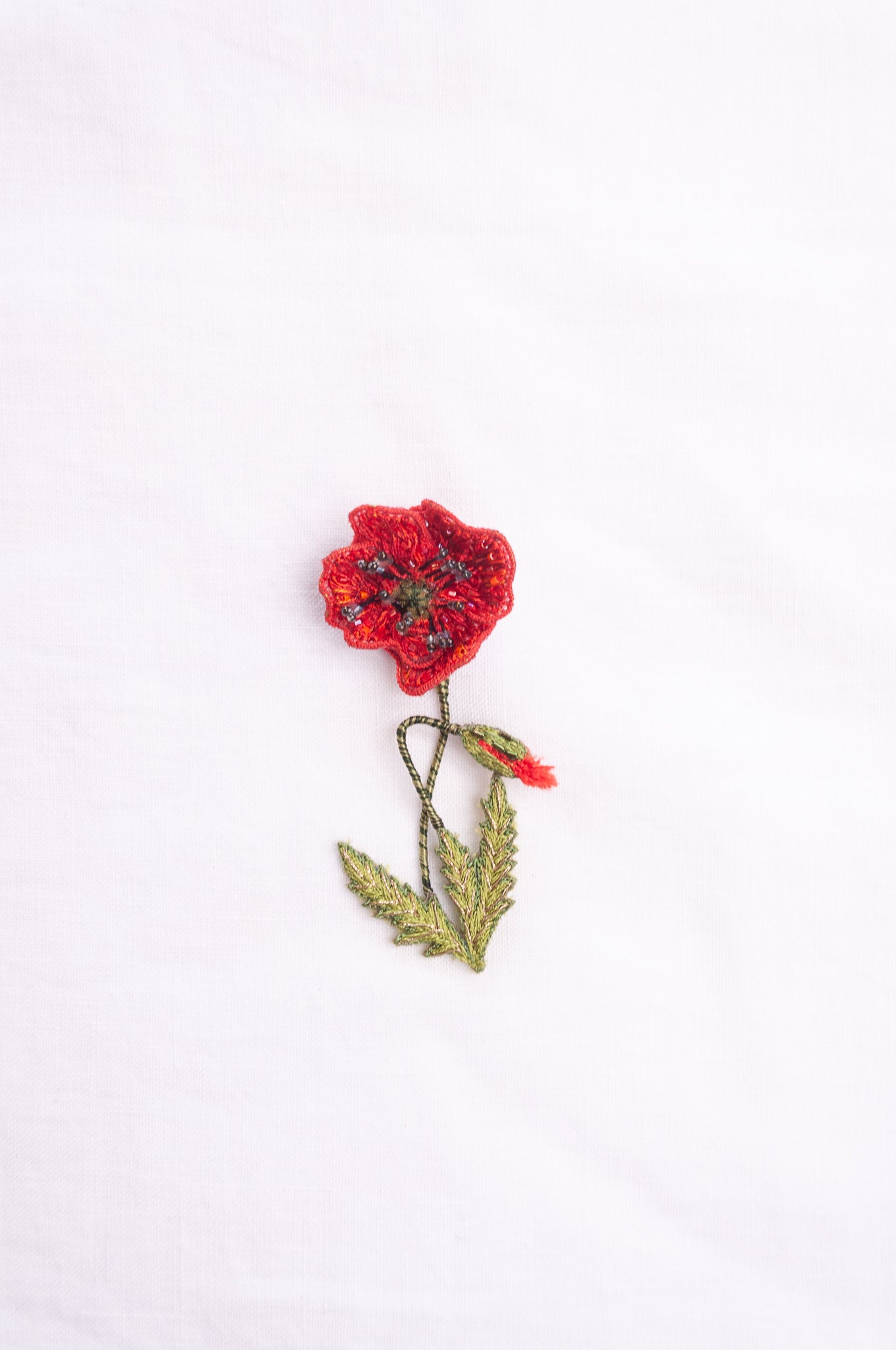 Trovelore hand embroidered and beaded Field poppy brooch.