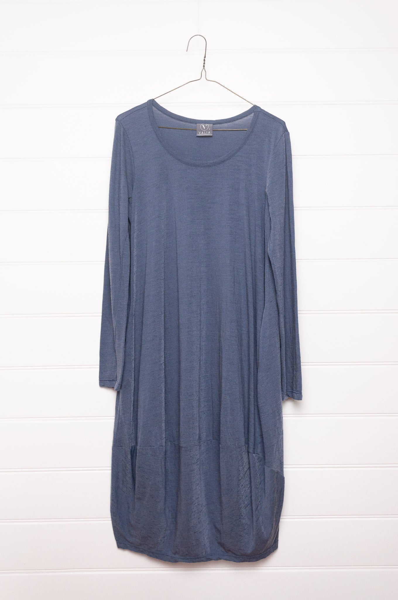Valia merino wool jersey Girgio dress in denim blue.