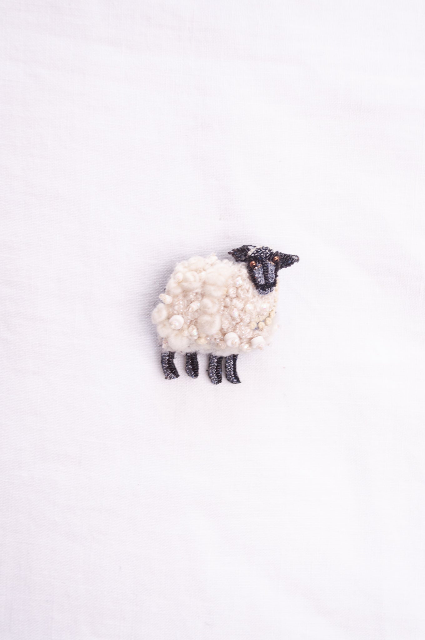 Trovelore hand embroidered and beeded Sheep brooch.