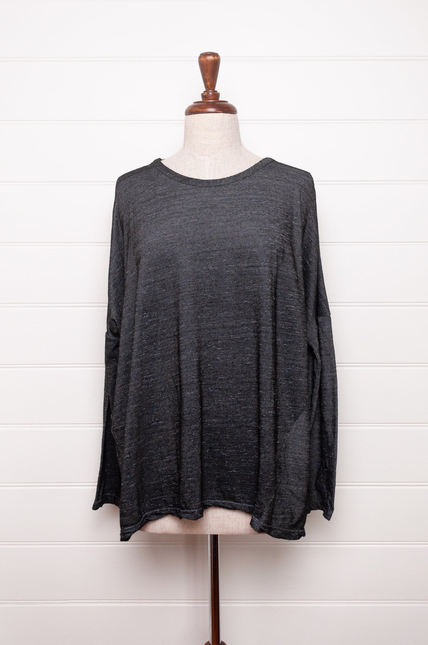 Valia merino wool jersey cocoon tunic in Mussel charcoal grey.