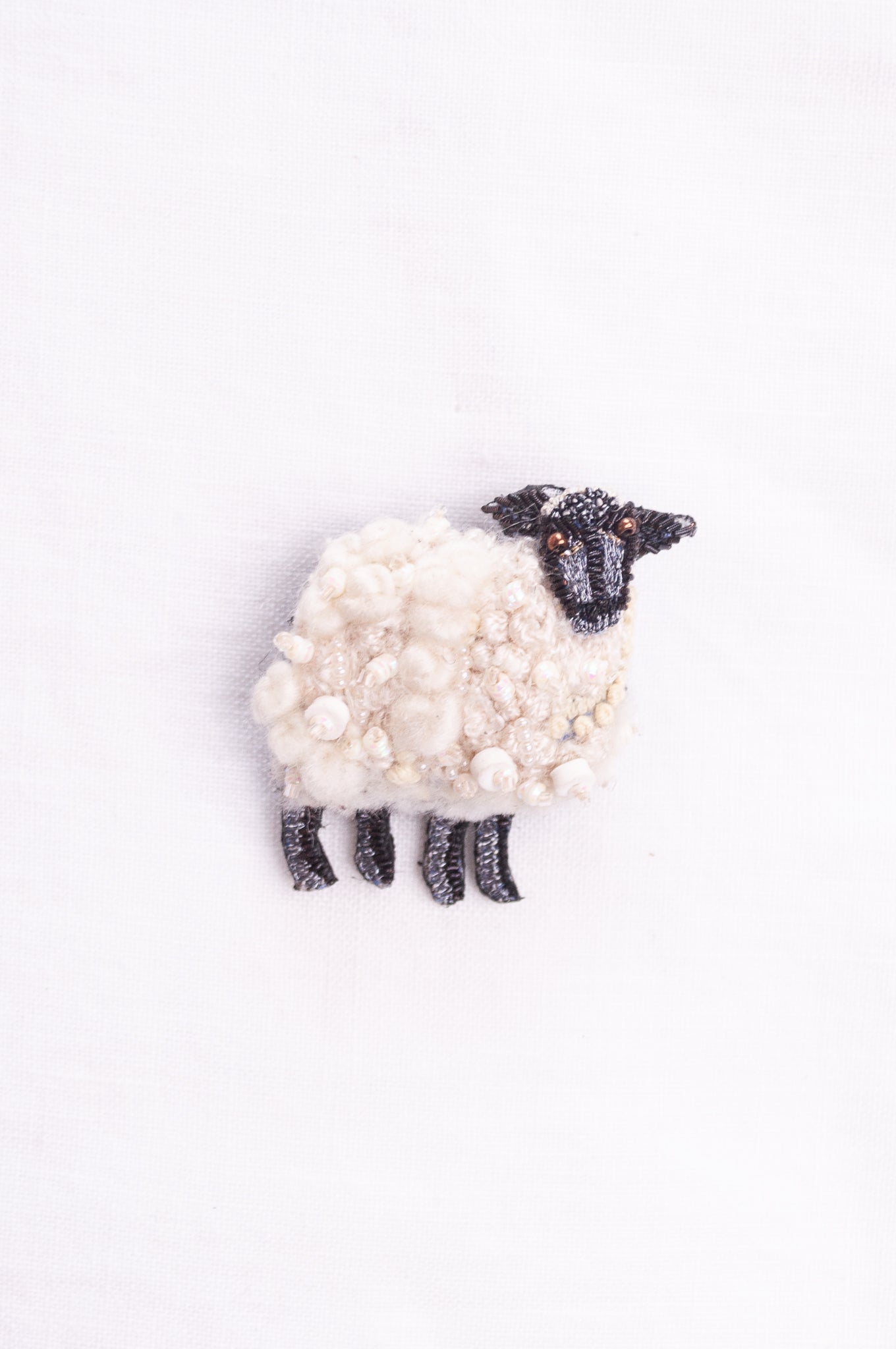 Trovelore hand embroidered and beeded Sheep brooch.